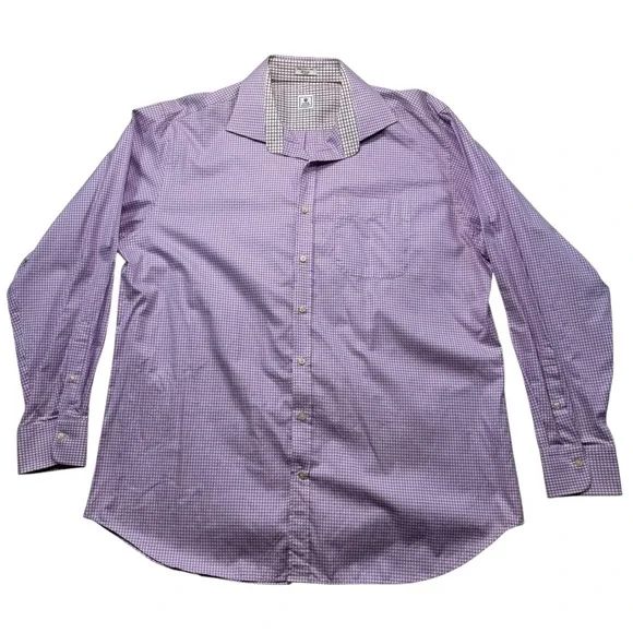 Peter Millar Mens XXL Purple Houndstooth Cotton Button Down Shirt #919 - Picture 4 of 9